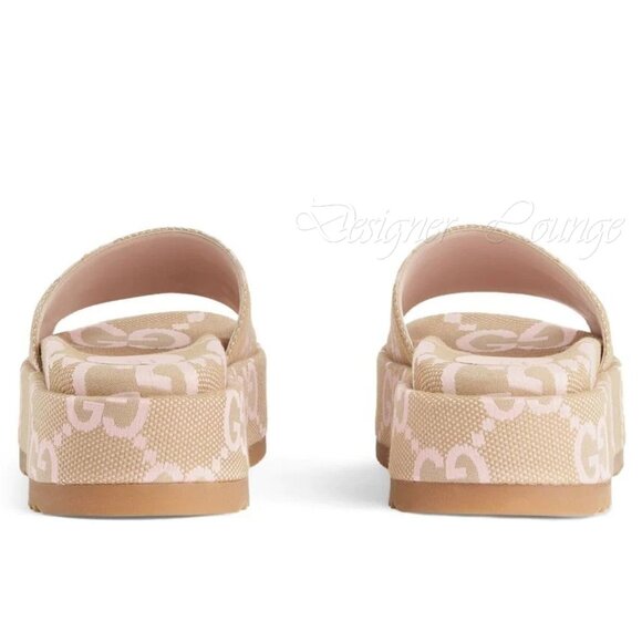 NEW GUCCI Macro GG Beige Monogram Canvas Platform Sandals Size EU 40.5 US 10.5 - Picture 7 of 12